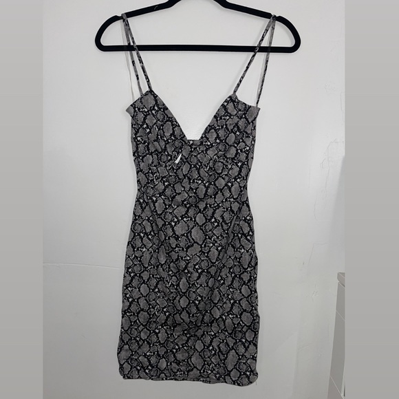 Charlotte Russe- Satin Snakeskin Mini Bodycon Dress tie up back, twist tank top - Picture 1 of 3